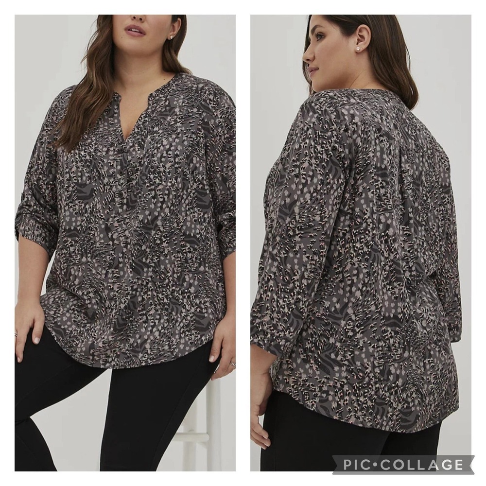 Torrid Harper Blouse Gray Pink Leopard Print Plus Size 2X